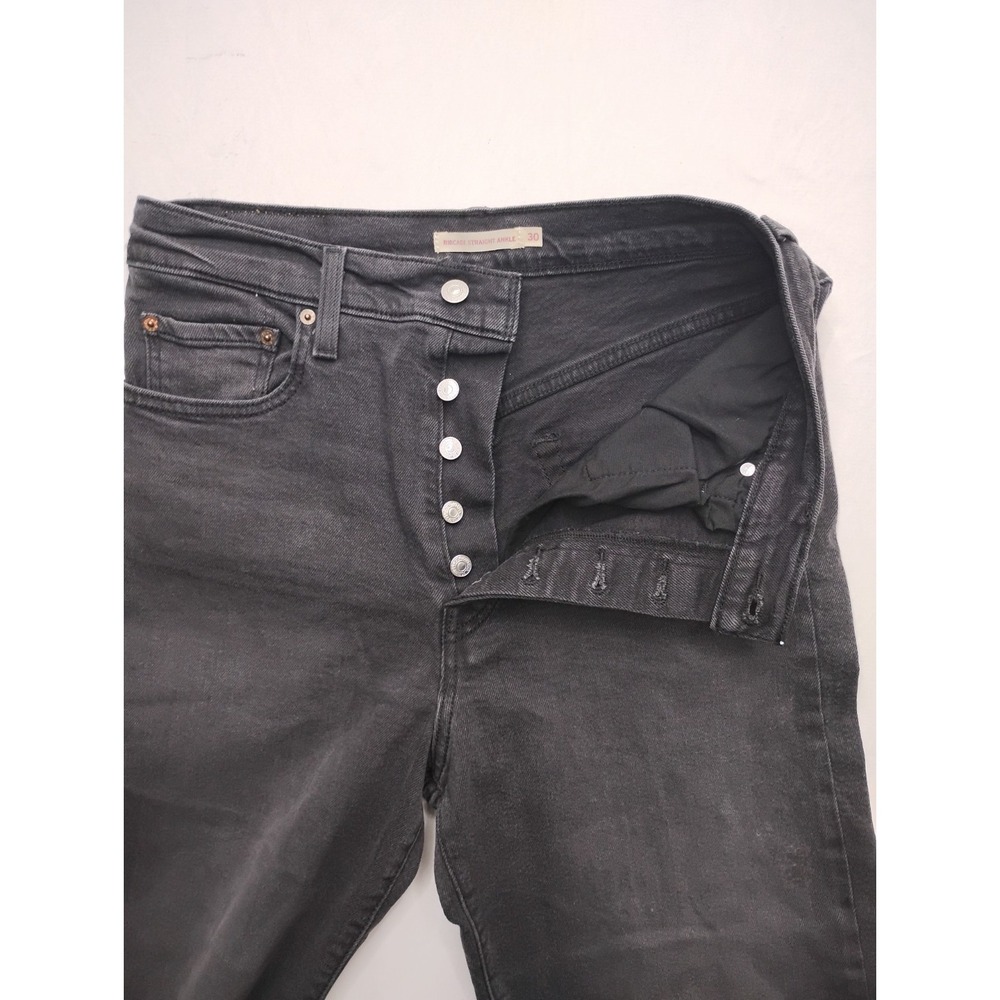 Levis Jeans Womens 28 Black Ribcage Straight Ankle Button Premium Size 30 - Picture 9 of 12
